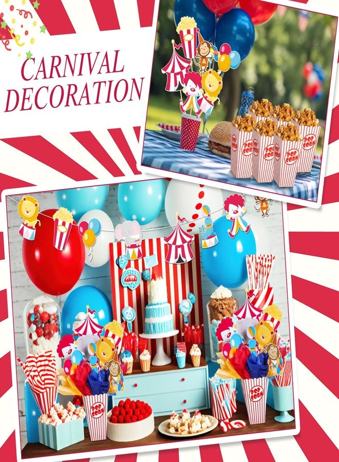Weekgrat 6 Sets Circus Carnival Party Centerpieces Decorations Circus Theme Table Toppers with Popcorn Box Circus Carnival Cutouts and Sticks for Carnival Party Birthday Decor Supplies - Image 5